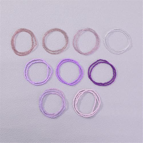 Fuqimanman2020 18Pcs Boho Stackable Beaded Bracelets for Women Colorful Handmade Multilayered Rice Beads Anklets Set Summer Beach Bohemian Jewelry Gift - color: Style 2 Purple