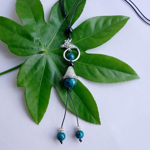 Boho Style Colorful Ceramic Bead Strand Necklace Adjustable Bohemian Jewelry Gift for Women, Fashion Clothing Matching Necklace - color: Teal