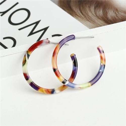 Boho Acrylic Hoop Earrings Bohemian Statement Colorful Acetate Lucite Tortoise Shell Resin Geometric Big Lightweight C Open Hoops Earrings for Women Prom Party Holiday Fashion Jewerly Gifts - color: Colorful