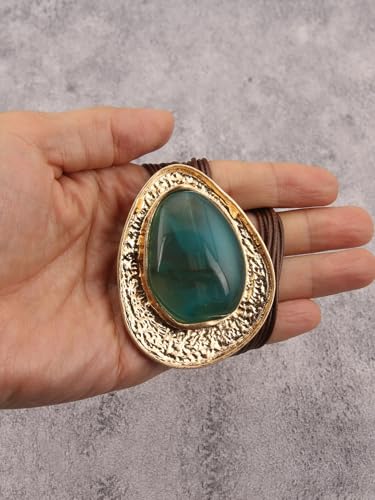 GelConnie Long Necklaces for Women Boho Large Pendant Necklace Casual Bohemian Brown Leather Choker Sweater Circle Statement Stone Necklace - style: Blue Leather Necklace