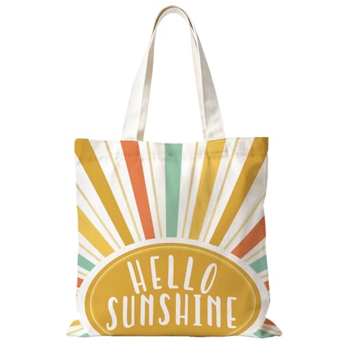 Boho Sun Sunshine Tote Bag, Colorful Canvas Tote Bags, Reusable Grocery Shopping Bag - color: Hello Sunshine