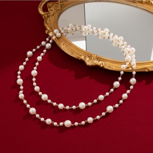 Long Necklaces for Women Pearl Necklaces for Women Long Chain Necklace Dainty Layered Pearl Necklace Statement Sweater Strand Chain Jewelry - color: Gold pearl