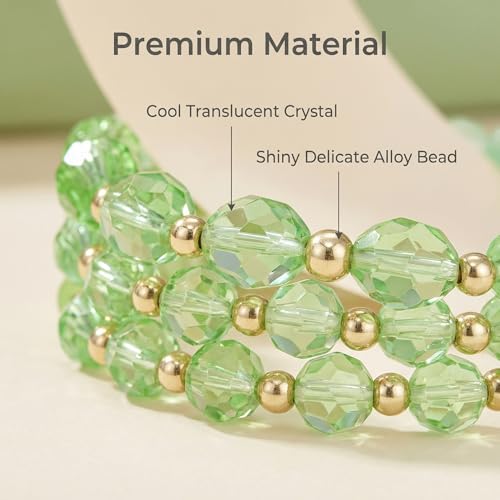 LOTSOF Boho Flower Beaded Bracelet Set for Women - Multilayer Crystal & Flower Charm Stackable Bracelets, Fashion Jewelry Gift for Her - color: Green