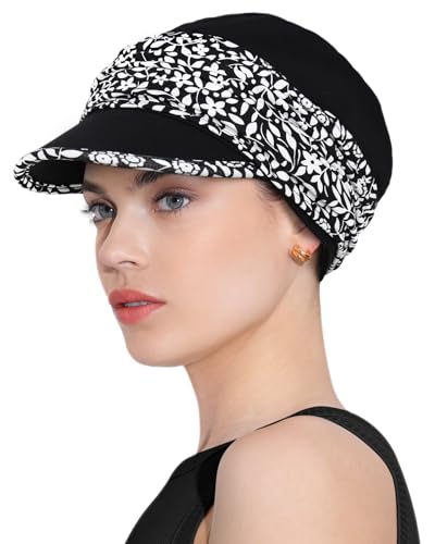 Chemo Headwear Viscose Newsboy Cap for Women Summer Hats - color: Black White