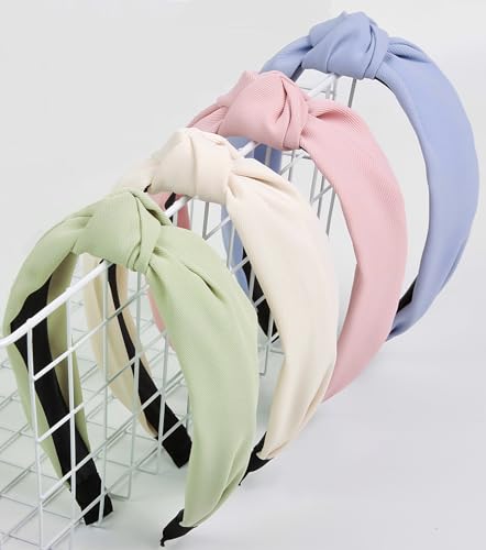 Huachi Headbands for Women Girls - Knotted Head Bands for Women Trendy - Cute Top Knot Girls Headband - Fashion Hair Accessories Hairband, Easter Basket Stuffers 4PCS - color: Beige, Light pink, Light blue, Light green