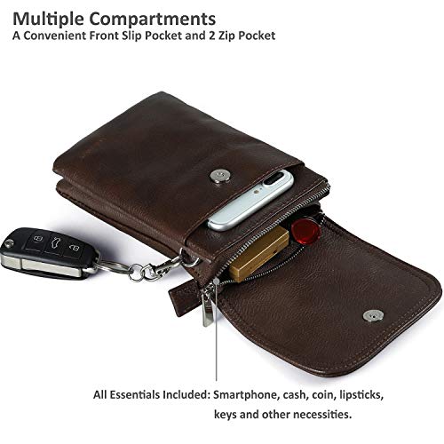 befen Genuine Leather Small Crossbody Bags for Women Cell Phone Bag Cross Body Purses,Silver Zipper - color: Brown