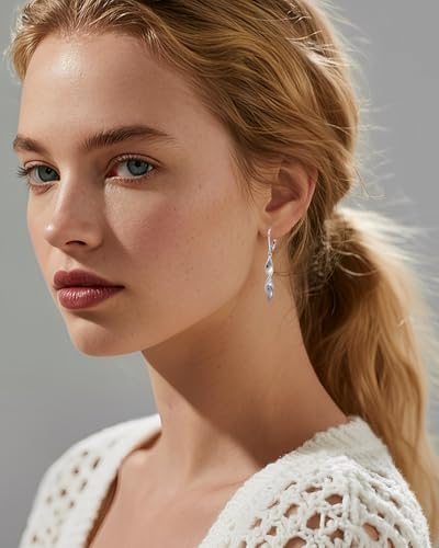 Silver Twisted Leverback Earrings for Women, Hypoallergenic Silver Spiral Drop Dangle Earrings for Women Statement Lightweight Leverback Dangling Jewelry Gifts