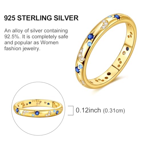 Hapour 925 Sterling Silver Ring for Women,Eternity Gorgeous Rings Stackable Rings for Women as Gifts Ring Size 4-11 - color: A-Gold