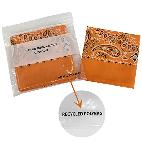 Single Pack Bandanas 60s Premium Cotton Soft Thin Handfeel Large Handkerchief for Men and Women - color: 1 Pack-orange