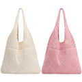 2/4 Pcs Crochet Mesh Beach Tote Bags, Summer Aesthetic Boho Knit Bag for Women Casual Vacation Essentials - color: Beige + Pink