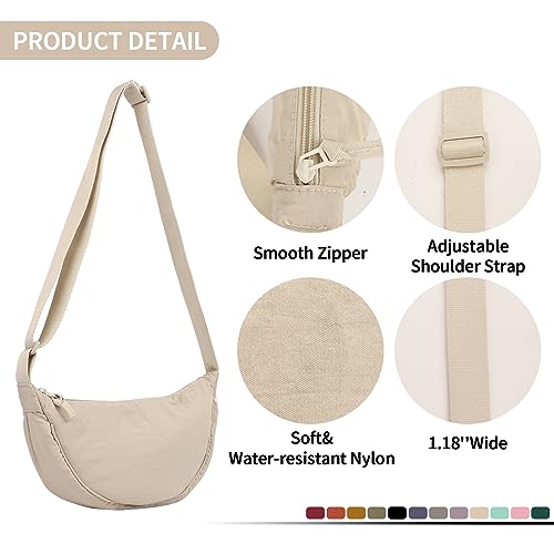 Nylon Crescent Crossbody Bag for Women Purses Trendy Men,Small Travel Sling Bag Hobo - color: Beige, size: Small