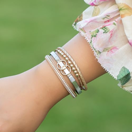 FANCY SHINY Boho Leather Wrap Bracelet Stackable Infinity Chunky Cuff Bracelets Western Hippie Outfits Jewelry Valentine Gifts for Women - color: Gold/Silver