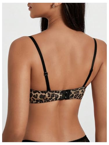 OYOANGLE Women's Leopard Print V Neck Spaghetti Strap Bras Underwire Push Up Bralettes - size: Small