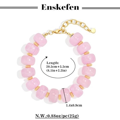 Chunky Beaded Bracelets for Women Boho Multicolor Acrylic Resin Beads Bracelet Adjustable Statement Bracelet Summer Beaded Jewelry - color: Beads bracelet-pink