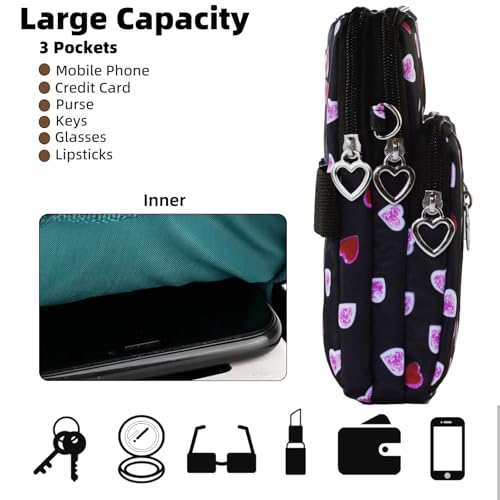 JANKS Small Crossbody Bag for Women - Mini Phone Purses with Crossbody Strap and Wallet - Nylon Arm Bag - color: C-cute Heart