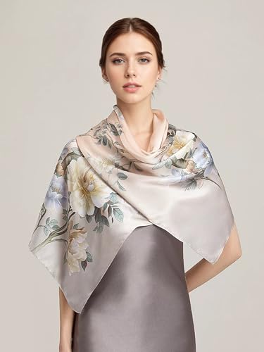 ANDANTINO 100% Silk Long Scarf-Women Large Oblong Shawls with Gift Packed - color: Floral-pale Yellow