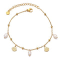 Boho Beads Beach Layered Anklet Set for Women, Handmade Gold Starfish Pearl Shell Anklets Summer Ocean Accessories Jewelry Gift - color: Gold Shell