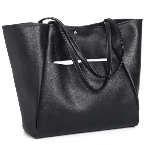 Large Tote Bag for Women Work 25L Travel Vegan Leather Ladies Handbags Weekender Purses - color: Aa-black