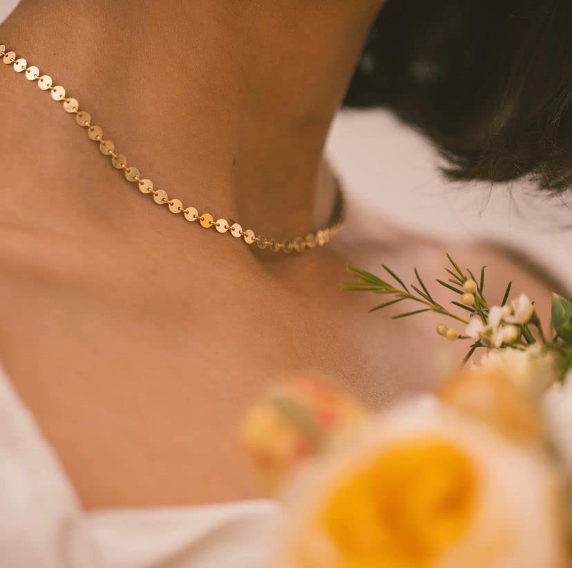 CHESKY 14k Gold Plated/Silver Plated Dainty Necklace for Women, Trendy Satellite Choker Necklace Thin Beaded Layered Choker Necklaces Discs Paperclip Chain Necklaces Womens Simple Jewelry - style: Disc-Gold