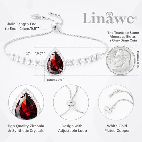 Linawe Crystal Imitation Diamond Rhinestone Charm Bracelets for Women, Gold/Silver/Rose Gold Adjustable Chain Bracelet, Teardrop Birthstone Cubic Zirconia Prom Costume Wedding Jewelry - color: Silver,Jan