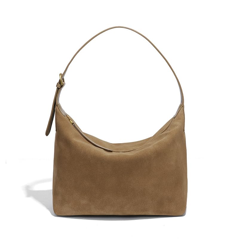 Suede Hobo Bag For Women,Vintage Shoulder Crossbody Purse,Fause Suede Handbag 2 Adjustable Straps,Lightweight Soft - color: Khaki