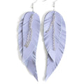 Black shiny Leather Feather Earrings for Women, Lightweight Minimal Boho Dangle Earrings, Small Simple Everyday Jewelry - color: Light Purple