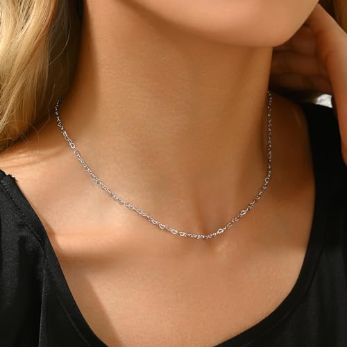 NONAMOIS Gold Chain Necklace for Women Dainty 18K Gold Plated Thin Satellite Beaded Turquoise Necklace Simple Layered Boho Jewelry Christmas Gifts - color: Heart Chain-White Gold