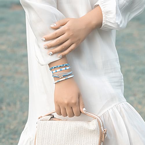 FANCY SHINY Boho Nautical Compass String Bracelets Beaded Clay Beads Bracelet Stackable Friendship Bracelets Summer Beach Outfits for Women Girls - color: Blue