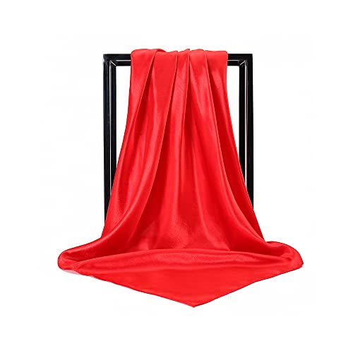 vabovin Satin Head Scarf for Women Solid Color, 35×35 in | Silk Feel Neckerchief, Hair Scarf, Fashion Bandana, Headscarf, Headband, Hair Wrap Sleeping, Daily Fashion Styling - color: 216 Red