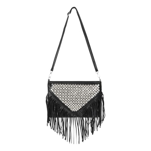 Hoce Women’s Leather Fringe Messenger Bag Large Hobo Crossbody Tassel Shoulder Bags, Gift for Mom Wife Girlfriend - color: Cc-black