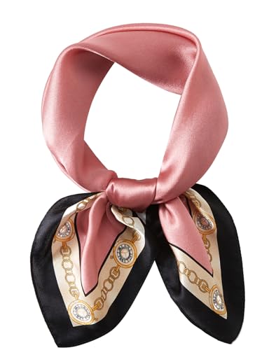 100% Mulberry Silk Neck Scarf 21''x21'' Small Square Hair Scarf for Women Men Lightweight Bandana Envelope Package - color: Glamour- Pink