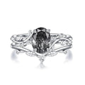 Natural Moss Agate Ring for Women 925 Sterling Silver Pear/Oval/Kite/Heart/Hexagon/Emerald/Coffin Cut Green Leaf Moss Agate Engagement Ring Promise Bridal Set Anniversary Birthday Jewelry Gifts - color: Oval Cut Black Rutilated Quartz