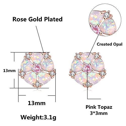 CiNily Flower Earrings,Opal Stud Earrings Sterling Silver or White Gold/Rose Gold Plated Ladies Flower Stud Earrings Cute Unique Earrings for Girls - color: pink