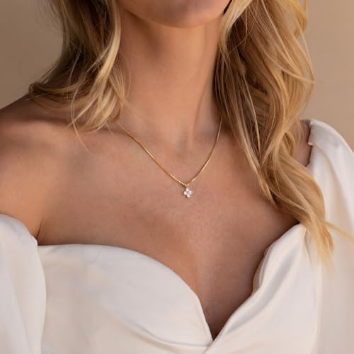Dainty Gold Necklaces for Women Trendy Non Tarnish 14K Gold Plated Cubic Zirconia Necklace Layered Simple Cute Four Leaf Clover Choker Jewelry Birthday Gifts - color: Gold, style: Box CZ