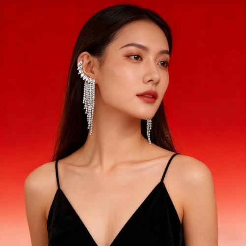 Crystal Ear Cuff Earrings for Women Rhinestone No Piercing Crystal Sparkly Ear Cuff Statement Earrings Wedding Party Jewelry - style: Right B
