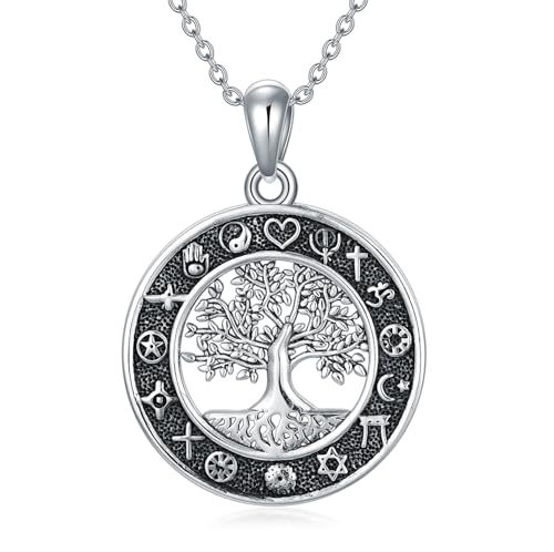 Sterling Silver Scottish Thistle/Cross/Tree of Life/Shamrock/Lotus/Rose Necklace for Women Cross Rose Flower Lotus Flower Pendant Jewelry Gifts for Women Wife Girlfriend Girls Mom Daughter - color: Tree of Life Coexist