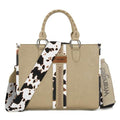 Montana West Wrangler Animal Print Tote Bag for Women Western Purse Boho Top Handle Satchel Handbag - color: Cow Khaki
