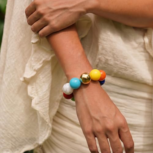 Multicolor Chunky Beaded Bracelet for Women Bold Acrylic Resin Stretch Bracelet Summer Beach Statement Bracelets Trendy Elastic Bangle Jewelry - color: Large bead bracelet-colorful