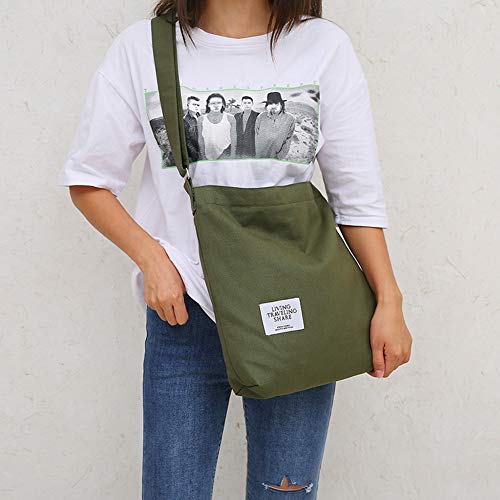 Covelin Women's Retro Large Size Canvas Shoulder Bag Hobo Crossbody Handbag Casual Tote - color: Black Olive