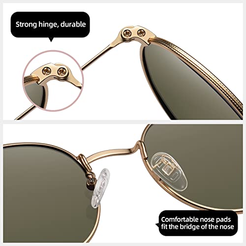 MEETSUN Round Polarized Sunglasses for Women Men Classic Retro Metal Frame Sun Glasses UV Protection - color: Gold/Blue