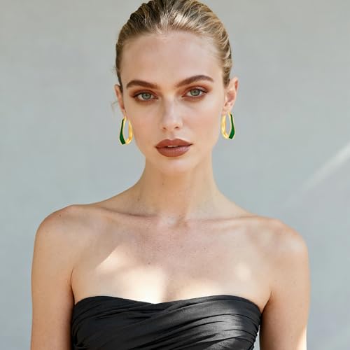 Chunky Hoop Earrings for Women Thick Minimalist Geometric Huggie Hoop Earrings Dainty Thick Y2K Preppy Earrings - style: irregular wave green