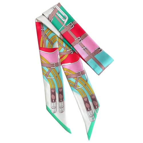 JERLA 100% Mulberry silk Scarf bag scarf Head Hair Ribbon Handbag Handle wrap Tie Bundle Neckerchief Scarf for women - color: Chewing Ring Green White