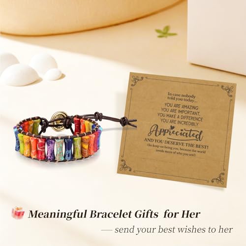 Sriomu 7 Chakra Bracelets for Women Handmade Natural Jasper Stone Healing Bead Bracelet Women Men Boho Friendship Inspirational Jewelry Natural Jasper Stone Double Layer Healing Bead Jewelry Gifts - color: Colorful-Black-Card C
