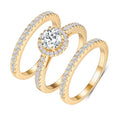 MDFUN Three in One Round/Oval/Eye/Teardrop Halo Wedding Bands Set Engagement Rings 18K Yellow Gold Plated Cubic Zirconia Promise Eternity Band for Women Size 5-10 - style: Round