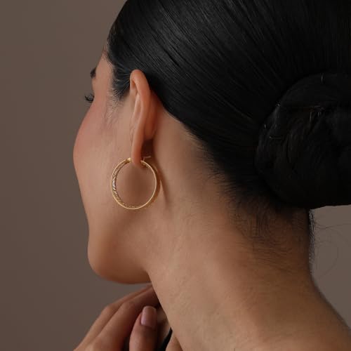 LeCalla 925 Sterling Silver Hoop Earrings for Women | 14K Gold-Plated & Rose Gold-Plated Diamond-Cut Hoop Earrings | Textured Click-Top Hoops Earring Jewelry - color: Silver DC Textured-30MM