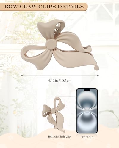 4 PCS Bow Hair Clips Bow Claw Clip for Women, Large Hair Claw Clips for Thin Thick Long Hair Cute Nonslip Bows (Black+Grey+Dark Brown+Light Brown) - color: Black+Grey+Dark Brown+Light Brown