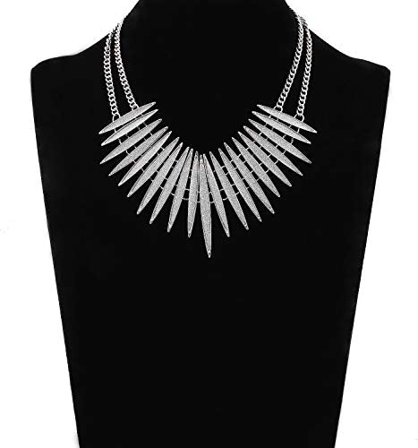 MOLOCH Sparkling Druzy Leaf Choker Necklace Fashion Gold-Tone Collar Necklace Bib Statement Chunky Tribal Necklace Woman Jewelry - color: silver