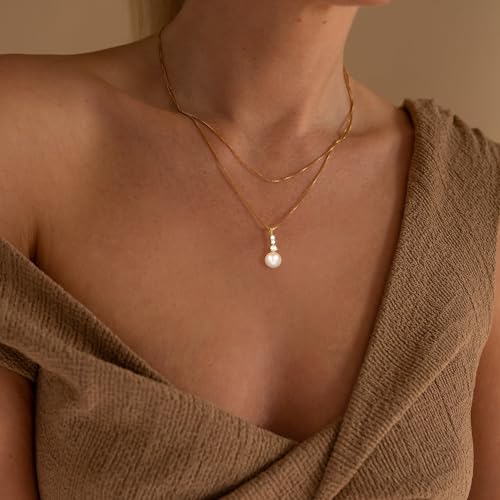 Freekiss Gold Pendant Necklace for Women, Dainty Diamond Necklaces for Women Simple 14K Gold Plated Paperclip Choker Necklaces Cute Minimalist Open Oval Necklaces Gold Jewelry for Women Gifts - color: Gold, style: 3cz drop pearl