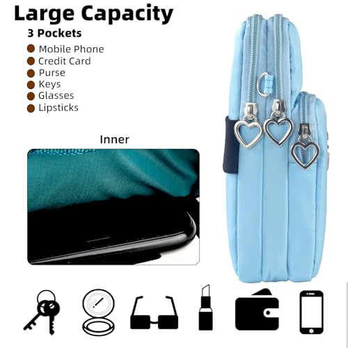 JANKS Small Crossbody Bag for Women - Mini Phone Purses with Crossbody Strap and Wallet - Nylon Arm Bag - color: A-lightblue