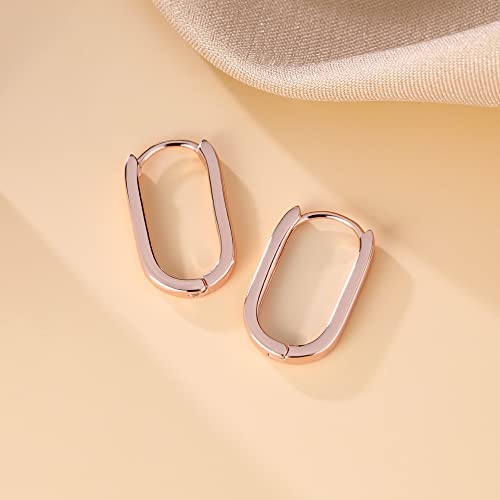 Reffeer 925 Sterling Silver U Hoop Earrings for Women Teens Minimalist Square Hoop Earrings U Huggie Earrings - color: C-Rose